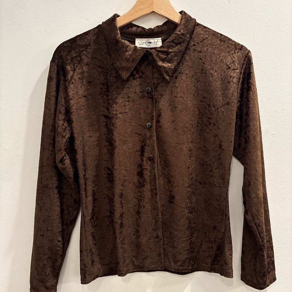 Chocolate Brown Velvet Button-Down Shirt